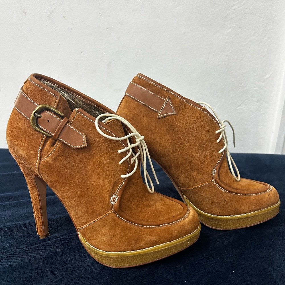Charles David Brown Suede Ankle Boots with Lace-Up Design